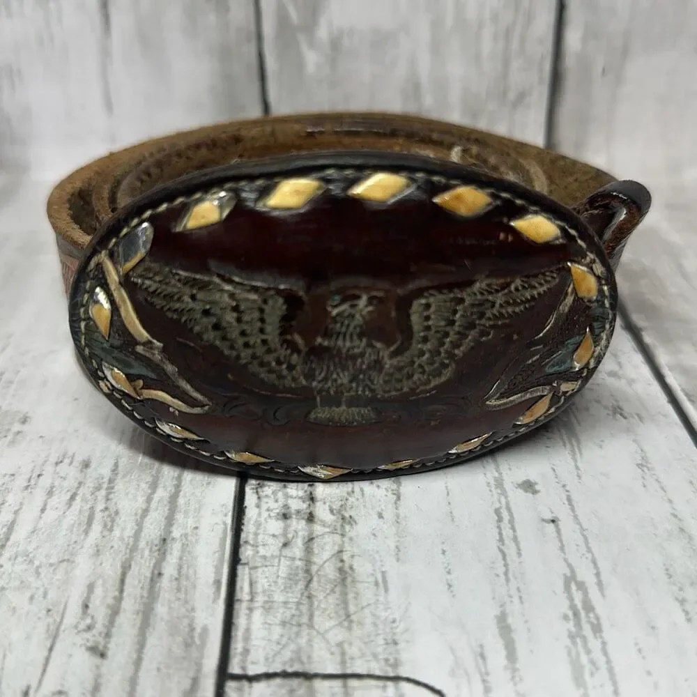 Brazos Joes Belts Leather Eagle Belt Buckle Sz.30 Brown‎ Ornate Belt